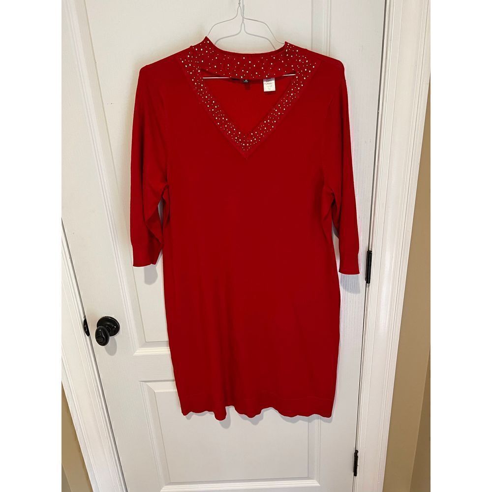 Alison Andrews red sweater dress with sparkles Plus 1X